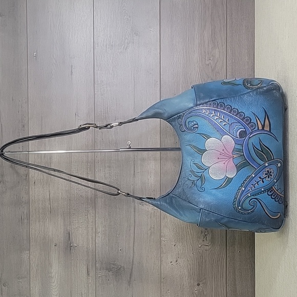 Anuschka Handbags - Anuschka Blue Hand Painted Leather Shoulder Bag